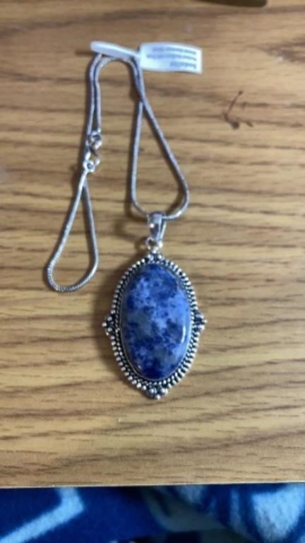 Sodalite 16 inch pendant German silver new