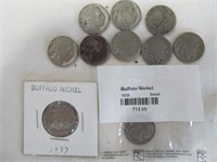 10pc US Buffalo Nickels - Indian Head Nickels