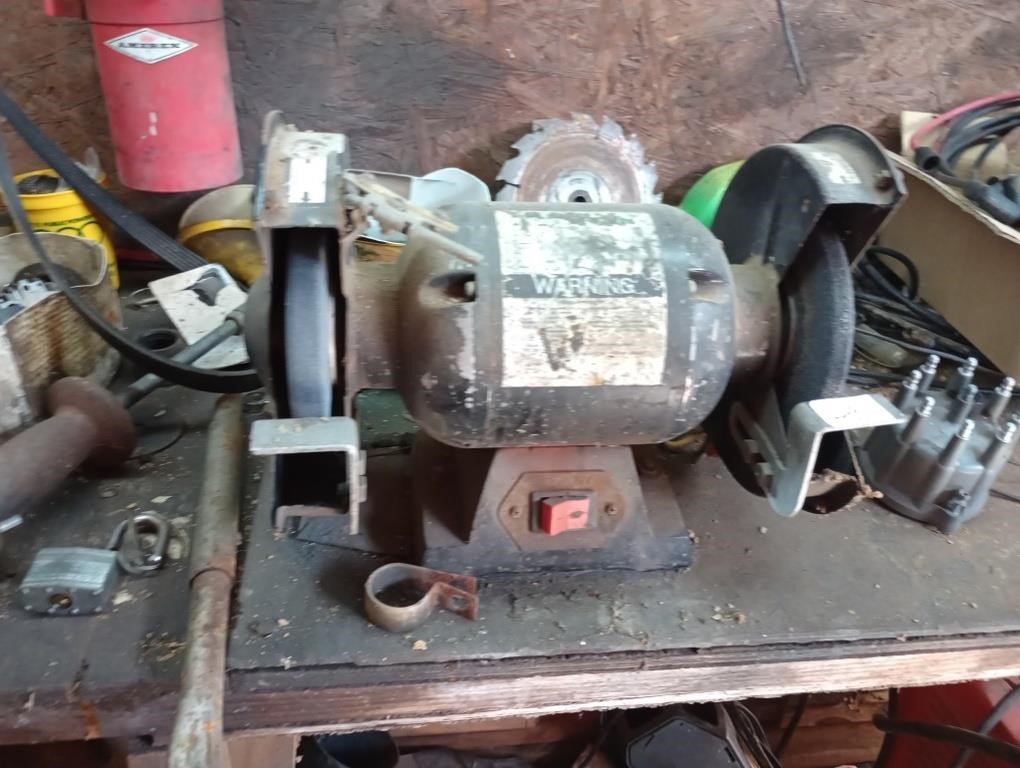 Bench mounted bench grinder. Not tested at time