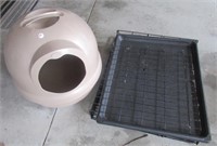 Litter box and pet crate.