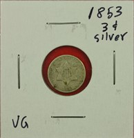 1853 Three Cent Silver VG