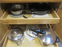 (2) Drawers of cookware includes pressure cooker,