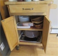Rolling kitchen island with contents that