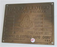 Bronze/brass Pacific Electric Mfg. Corp. dated