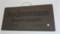Copper New Amsterdam Casualty Co. sign. Measures: