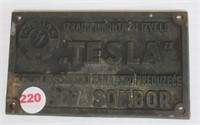 Bronze/brass Tesla Sombor plaque. Measures: 3" H