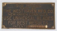 Bronze/brass 1910 Model by Westhaven CO. dated