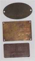 (3) Copper and brass plaques including Social