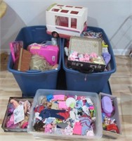 (3) Totes of various Barbie dolls, and clothing,