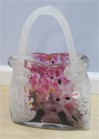 Hand blown glass decorative purse. Measures 13"