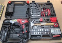 Tool kit and Black and Decker corded drill.