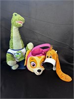 Plush Toy Lot (3) Dinosaur, Dog, & Basket