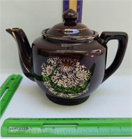 Gold trim floral brown teapot
