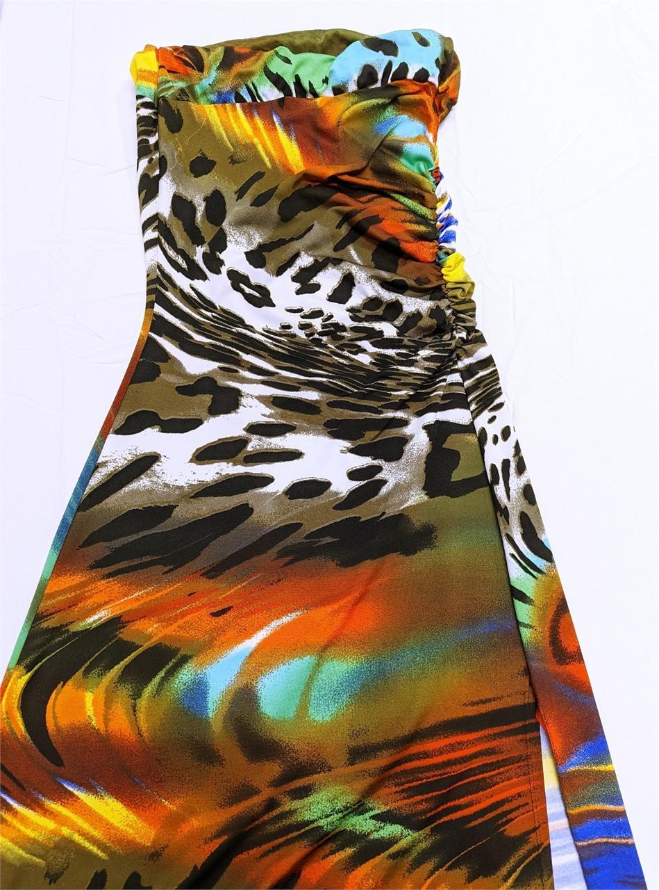 Colourful Venus Strapless Maxi Dress Side Slit