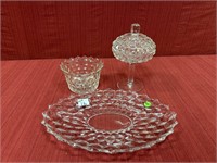 3 Fostoria Glassware Items: Platter, Covered