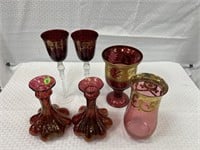 6 Pcs. Candleberry Glass: 4 Vases and 2 Stemware