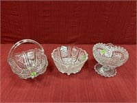 3 Pcs. Thistle Pattern Glassware: Footed Bowl,