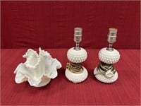 2 Fenton Hobnail Lamps, 9.5 in.,  and Fenton