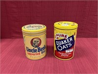 2 Advertising Tins:  Pure Quaker Oats, 8.25 in.;