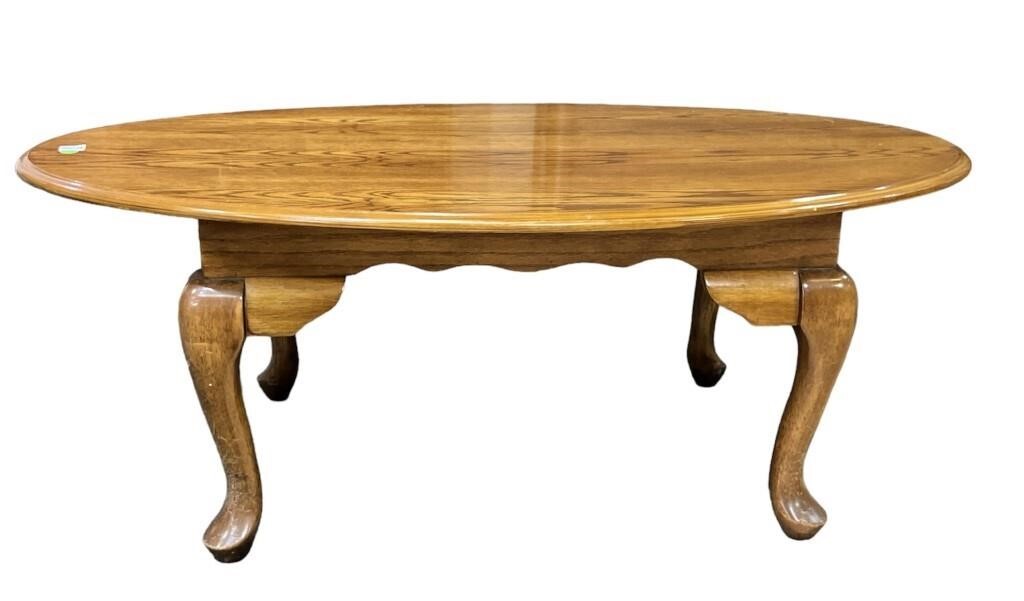 Modern Oval Oak Coffee Table, 17 x 26.75 x 44.75