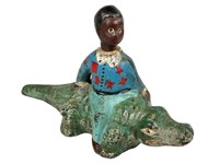 Cast Iron Black Boy Riding Alligator