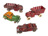 4 Cast Iron Cars and Mack Trucks