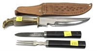 Lot, stainless hunting knife with decorative