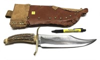 R. Madigan custom stag handle knife with leather