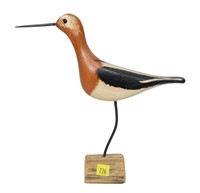 Carved wooden shorebird, (10" overall height)