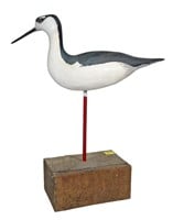 Carved wooden shorebird, (13" overall height)