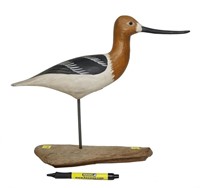 Carved wooden shorebird, (13 1/2" overall height)