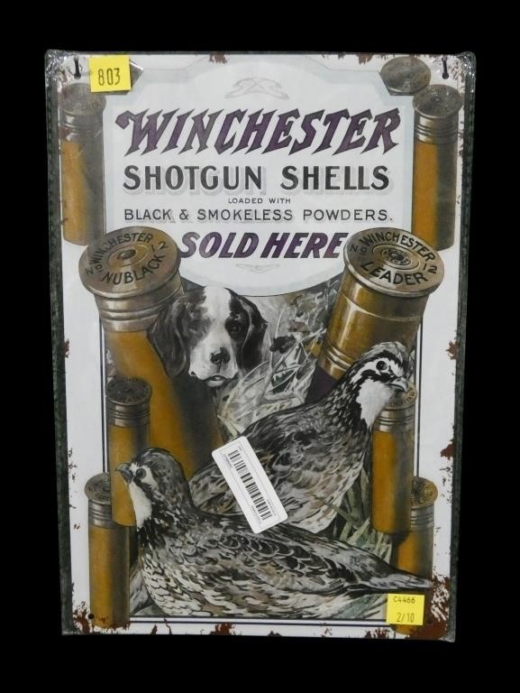 Winchester tin sign, 12" x 8"