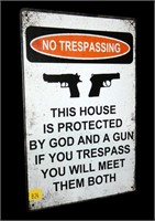 No Trespassing tin sign, 12" x 8"