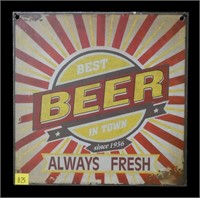 Beer tin sign, 10" x 10"
