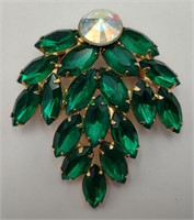 Emerald Green Rhinestone Pin w/Rivoli Accent Stone