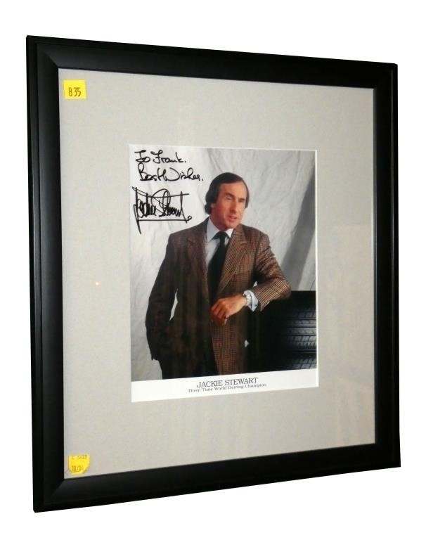 Jackie Stewart autographed framed picture,