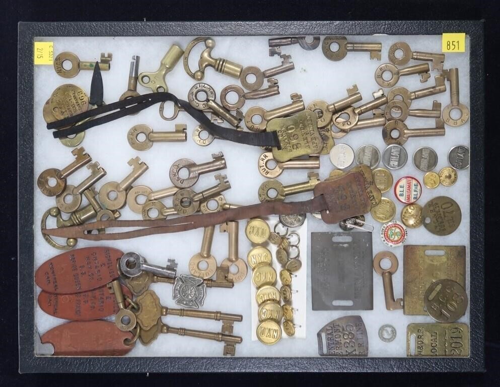 Large collection of assorted railroad keys, pins
