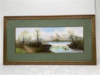 Handsome c1900 Pastel Mountain & Waterfall Scene