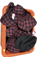 Large lot of hats: red plaid snapback and black