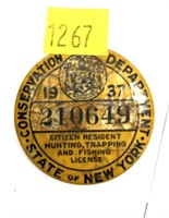 1937 NYS hunting, trapping & fishing license