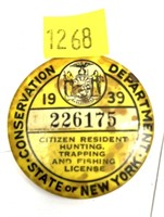 1939 NYS hunting, trapping & fishing license