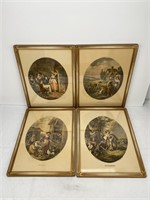 Lot of 4 1930s W Hamilton Hand Colored Lithographs