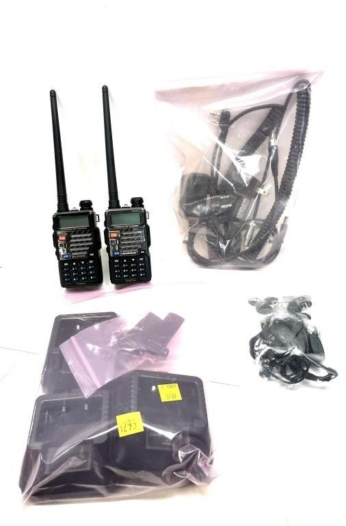 Lot, Baofeng two-way radios with chargers, and
