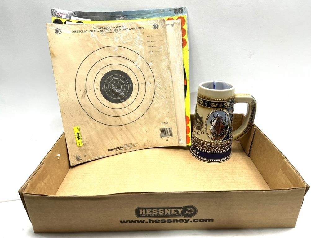 Lot, Budweiser beer stein and assorted targets
