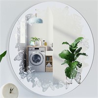 24" Round Frameless Butterfly Wall Mirror