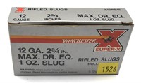 Box of 12 Ga. 2.75" rifled Winchester HP slugs,