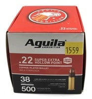 Box of 500 Rds. .22 LR. HP Aguila cartridges, 500