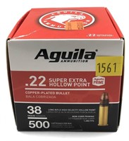 Box of 500 Rds. .22 LR. HP Aguila cartridges, 500