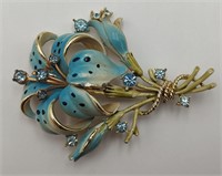 Rare Vintage Blue Tiger Lily Pin-Very Nice Accents
