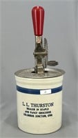 Blue Banded beater jar w/ "L.L. Thurston,